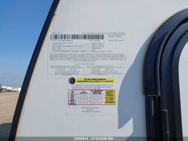 Продажа на аукционе авто 2022 Keystone Keystone, vin: 4YDT0BH28NB452222, номер лота: 30092814