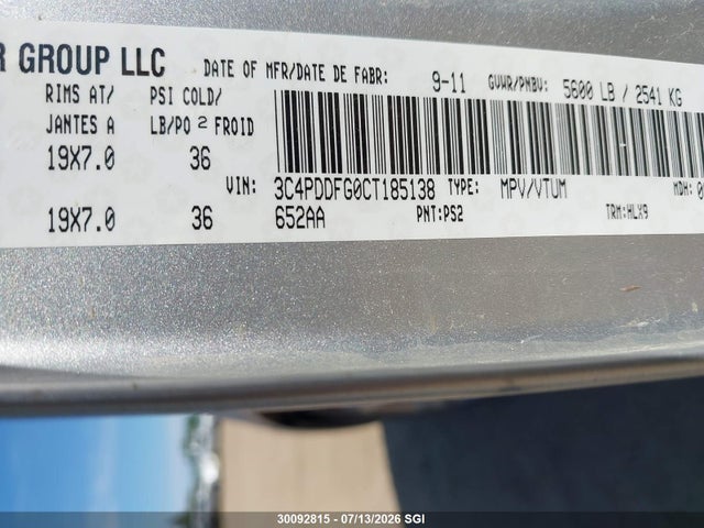 Продажа на аукционе авто 2012 Dodge Journey R/t, vin: 3C4PDDFG0CT185138, номер лота: 30092815