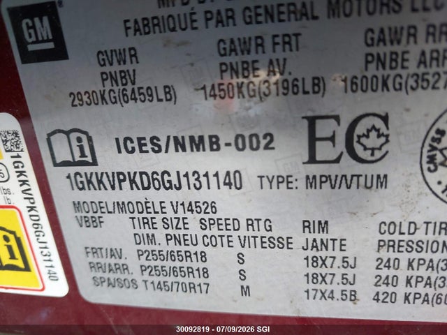 GMC ACADIA SLE 2016 1GKKVPKD6GJ131140 Image 9