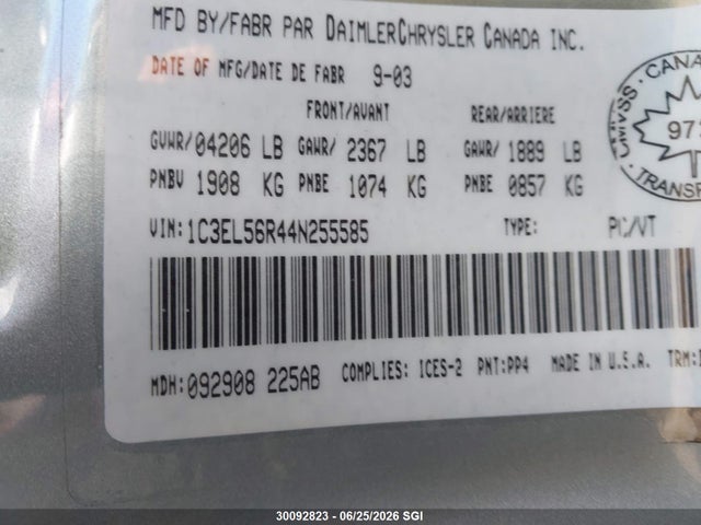 30092823 :رقم المزاد ، 1C3EL56R44N255585 vin ، 2004 Chrysler Sebring Lxi مزاد بيع