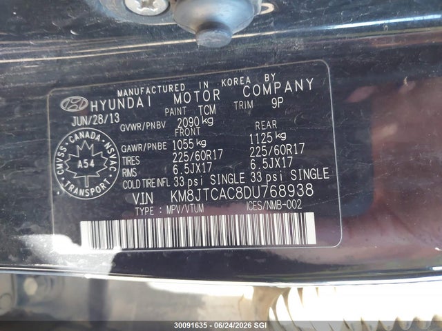Продаж на аукціоні авто 2013 Hyundai Tucson Gl, vin: KM8JTCAC8DU768938, номер лоту: 30091635