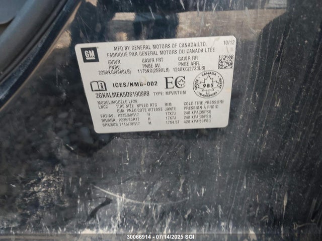 Aukcja sprzedaży 2013 Gmc Terrain Sle, vin: 2GKALMEK5D6190988, numer aukcji: 30066914