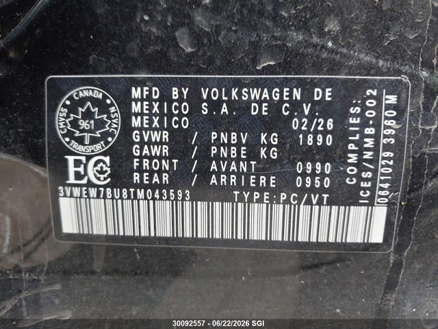 3VWEW7BU8TM043593 Volkswagen Jetta Comfortline