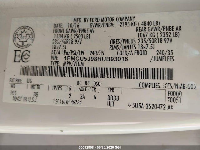 Ford Escape Titanium 2017 1FMCU9J98HUB93016 Image 9