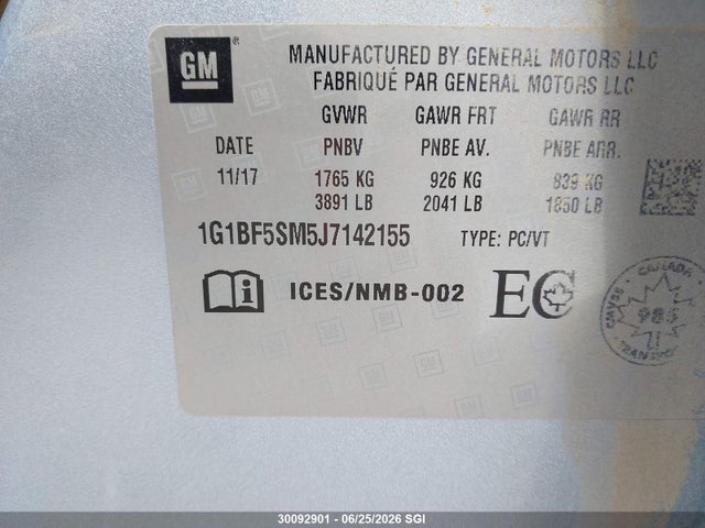 Продаж на аукціоні авто 2018 Chevrolet Cruze Premier, vin: 1G1BF5SM5J7142155, номер лоту: 30092901