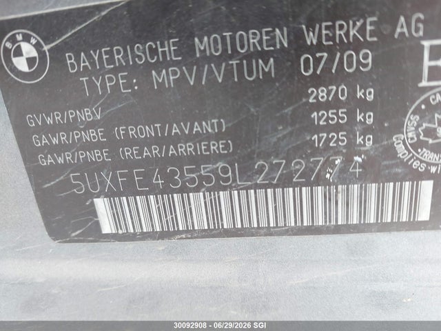Продажа на аукционе авто 2009 Bmw X5 Xdrive30i, vin: 5UXFE43559L272774, номер лота: 30092908