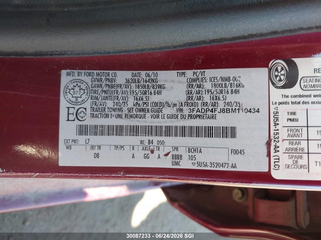 Продаж на аукціоні авто 2011 Ford Fiesta Ses, vin: 3FADP4FJ8BM110434, номер лоту: 30087233