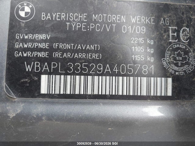 Продаж на аукціоні авто 2009 Bmw 335 Xi, vin: WBAPL33529A405781, номер лоту: 30092939