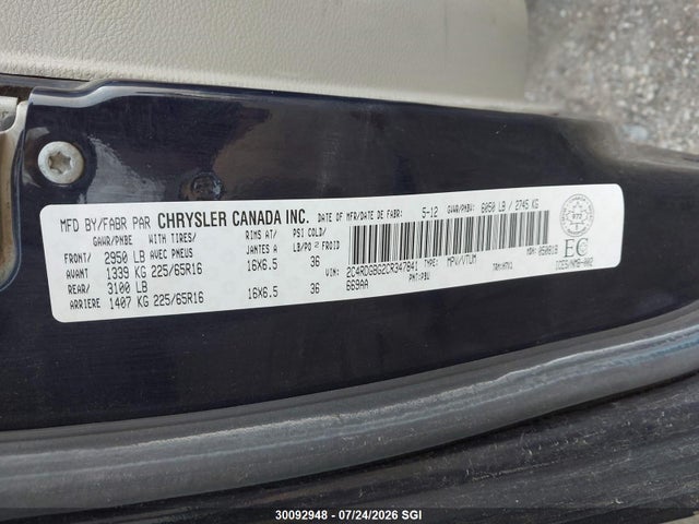 30092948 :رقم المزاد ، 2C4RDGBG2CR347841 vin ، 2012 Dodge Grand Caravan Se مزاد بيع