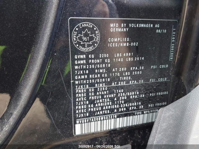 2011 Volkswagen Tiguan S/se/sel მანქანა იყიდება აუქციონზე, vin: WVGBV7AX0BW507216, აუქციონის ნომერი: 30092917