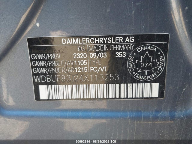 Продажа на аукционе авто 2004 Mercedes-benz E 500 4matic, vin: WDBUF83J24X113253, номер лота: 30092914
