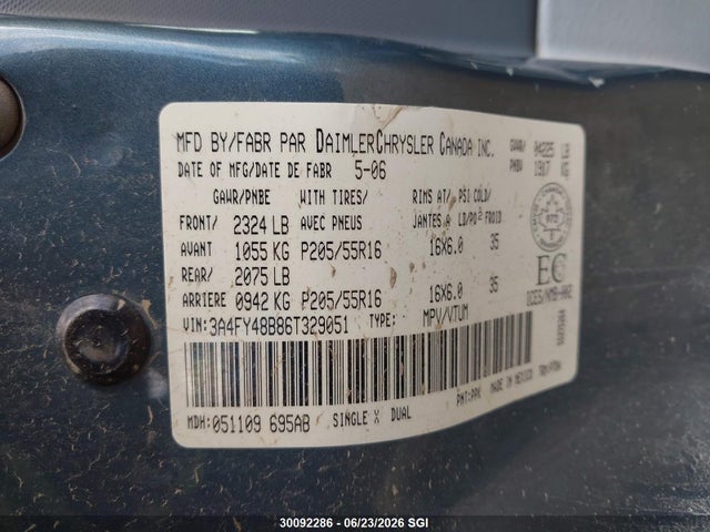 2006 Chrysler Pt Cruiser მანქანა იყიდება აუქციონზე, vin: 3A4FY48B86T329051, აუქციონის ნომერი: 30092286