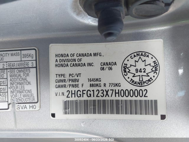 Продаж на аукціоні авто 2007 Honda Civic Dx-g, vin: 2HGFG123X7H000002, номер лоту: 30092404