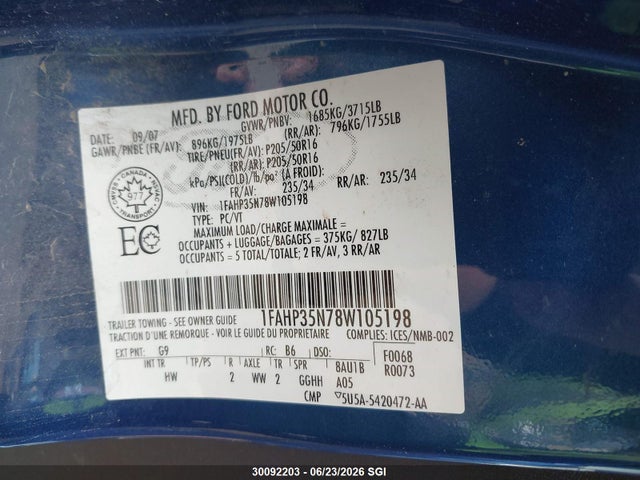 Продаж на аукціоні авто 2008 Ford Focus Se/sel/ses, vin: 1FAHP35N78W105198, номер лоту: 30092203