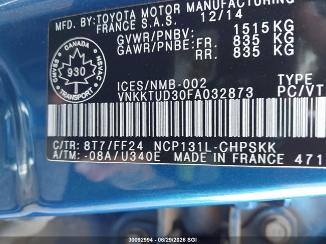 Toyota Yaris 2015 VNKKTUD30FA032873 Image 9