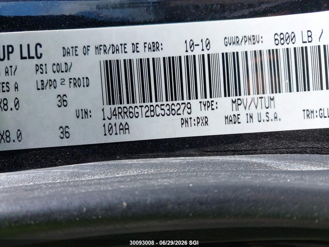 Продаж на аукціоні авто 2011 Jeep Grand Cherokee Overland, vin: 1J4RR6GT2BC536279, номер лоту: 30093008