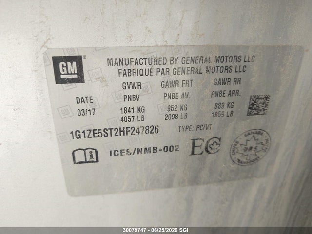 30079747 :رقم المزاد ، 1G1ZE5ST2HF247826 vin ، 2017 Chevrolet Malibu Lt مزاد بيع