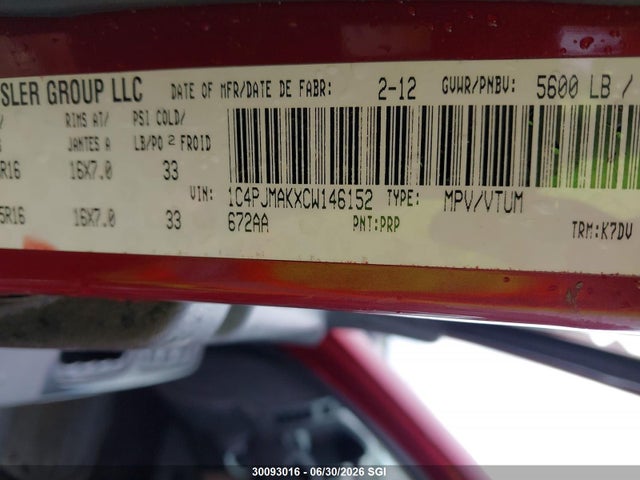 Продажа на аукционе авто 2012 Jeep Liberty Sport, vin: 1C4PJMAKXCW146152, номер лота: 30093016