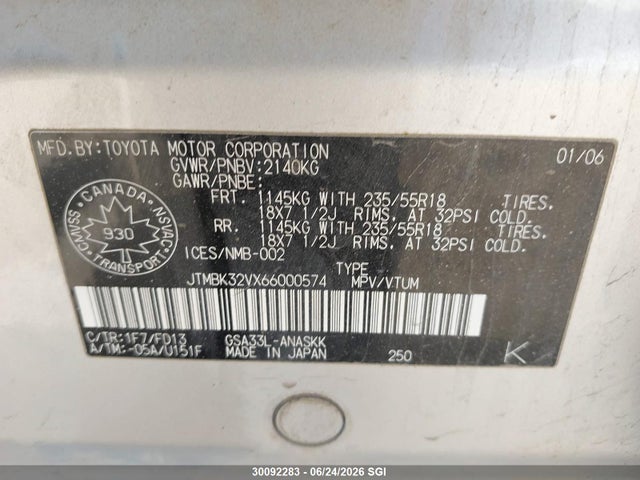 30092283 :رقم المزاد ، JTMBK32VX66000574 vin ، 2006 Toyota Rav4 Sport مزاد بيع