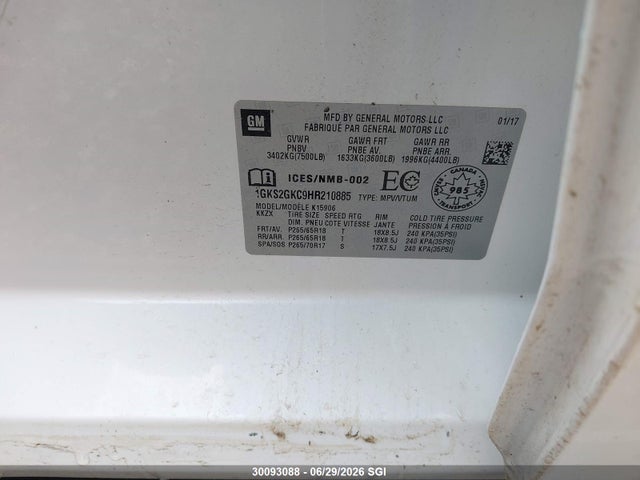 1GKS2GKC9HR210885 GMC Yukon Xl K1500 Slt