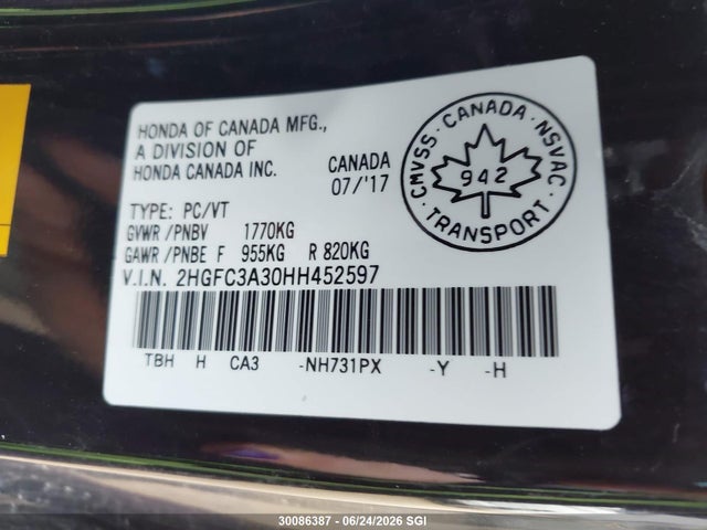 Honda CIVIC EX 2017 2HGFC3A30HH452597 Image 9
