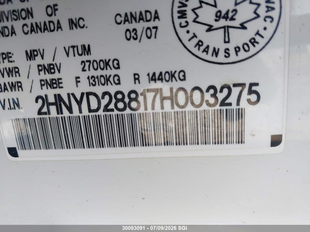 2007 Acura Mdx Sport მანქანა იყიდება აუქციონზე, vin: 2HNYD28817H003275, აუქციონის ნომერი: 30093091