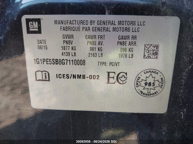 30092958 :رقم المزاد ، 1G1PE5SB8G7110008 vin ، 2016 Chevrolet Cruze Limited Lt مزاد بيع