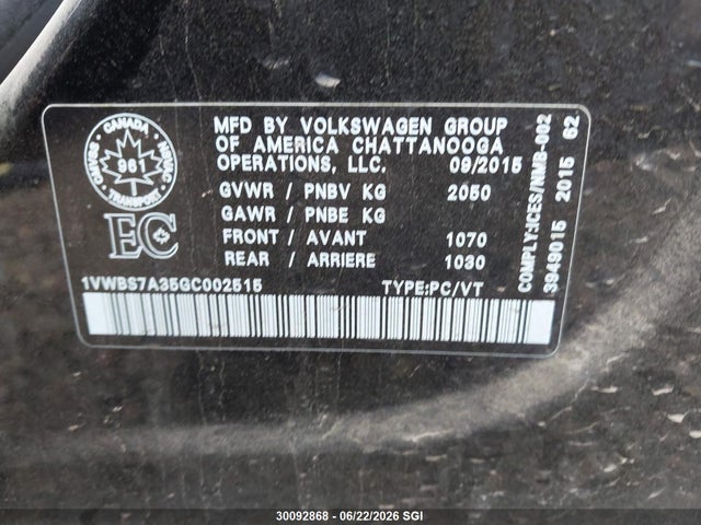 1VWBS7A35GC002515 Volkswagen PASSAT SE