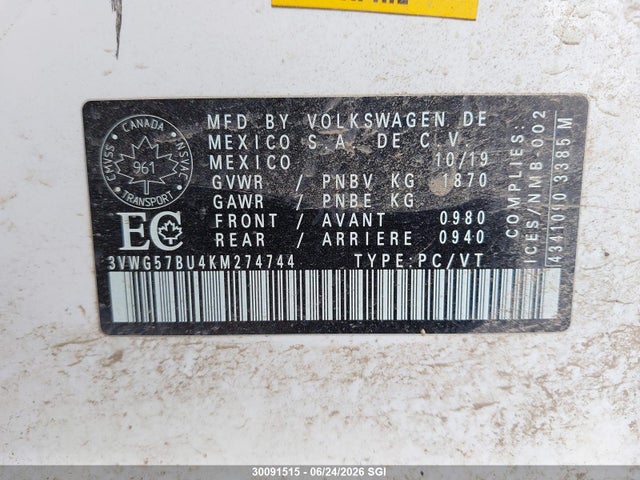 3VWG57BU4KM274744 Volkswagen Jetta Sel Premium