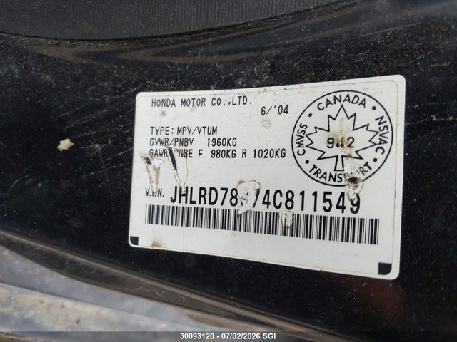 Продаж на аукціоні авто 2004 Honda Cr-v Ex, vin: JHLRD78974C811549, номер лоту: 30093120