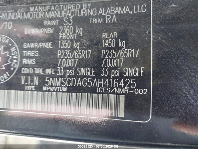 Продаж на аукціоні авто 2010 Hyundai Santa Fe Gls, vin: 5NMSGDAG5AH416425, номер лоту: 30093123