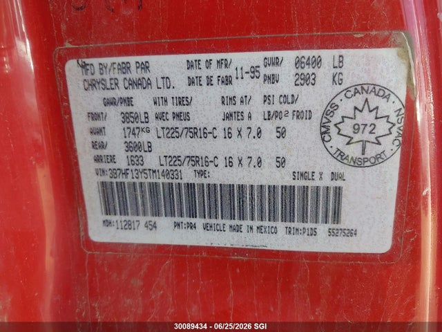 Продаж на аукціоні авто 1996 Dodge Ram 1500, vin: 3B7HF13Y5TM140331, номер лоту: 30089434