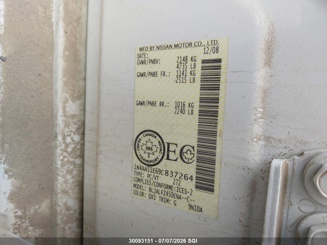 Продаж на аукціоні авто 2009 Nissan Maxima S/sv, vin: 1N4AA51E69C837264, номер лоту: 30093151