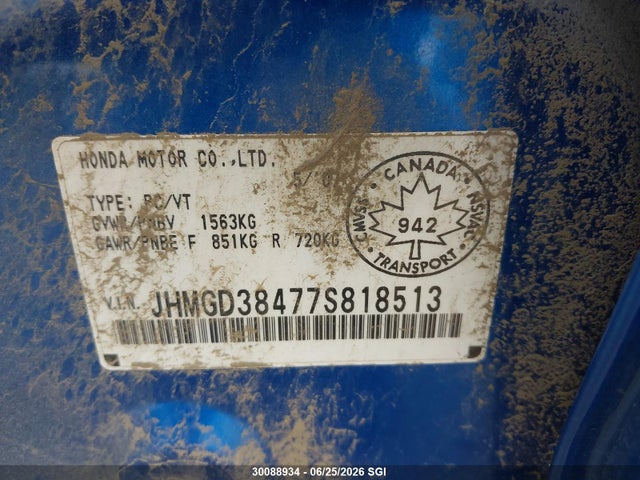 2007 Honda Fit მანქანა იყიდება აუქციონზე, vin: JHMGD38477S818513, აუქციონის ნომერი: 30088934