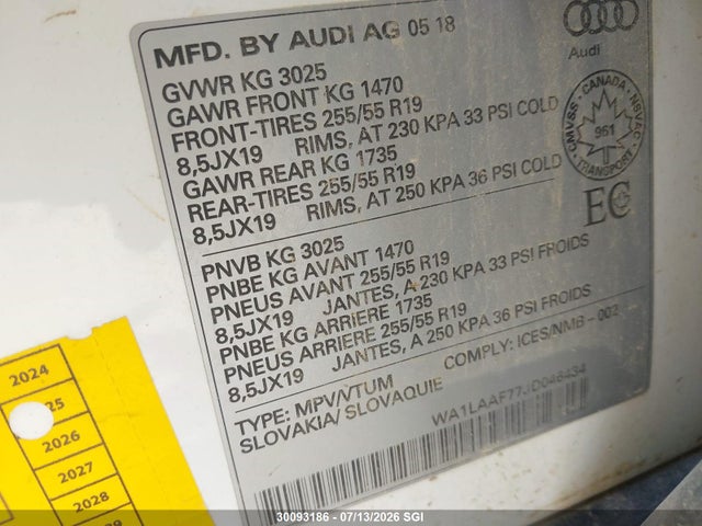 WA1LAAF77JD046434 Audi Q7 Premium Plus