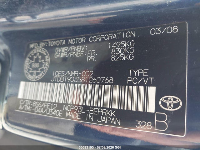 Продажа на аукционе авто 2008 Toyota Yaris, vin: JTDBT903581260768, номер лота: 30093195