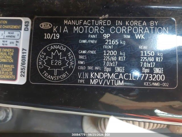 Продаж на аукціоні авто 2020 Kia Sportage Lx, vin: KNDPMCAC1L7773200, номер лоту: 30084779