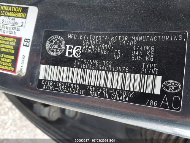 Продаж на аукціоні авто 2010 Toyota Corolla S/le/xle, vin: 2T1BU4EE6AC313876, номер лоту: 30093217