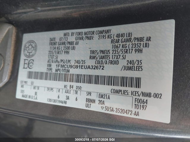 Ford ESCAPE SE 2014 1FMCU9G91EUA32672 Image 9