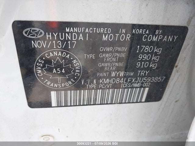 30093221 :رقم المزاد ، KMHD84LFXJU593857 vin ، 2018 Hyundai Elantra Gl مزاد بيع