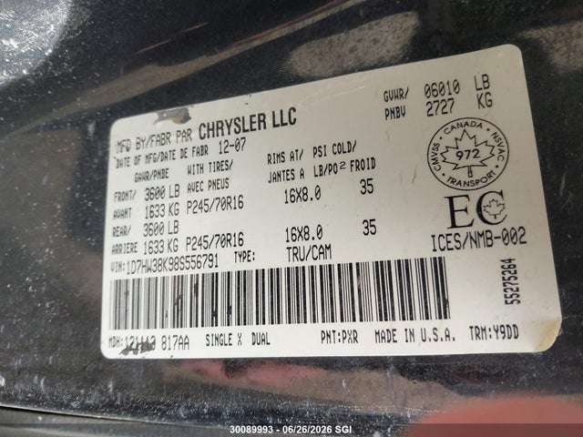 2008 Dodge Dakota Sxt მანქანა იყიდება აუქციონზე, vin: 1D7HW38K98S556791, აუქციონის ნომერი: 30089993