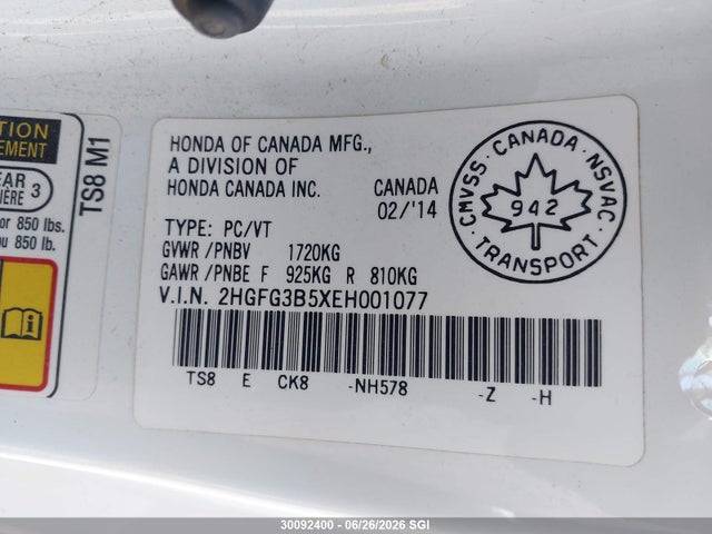 Honda Civic Lx 2014 2HGFG3B5XEH001077 Image 9