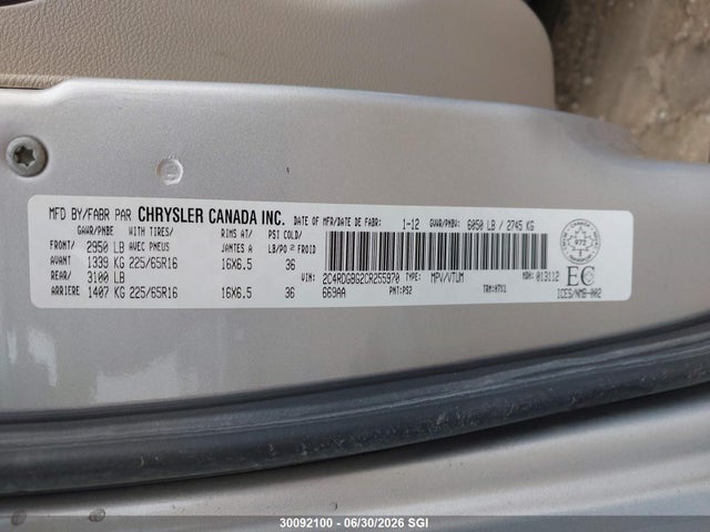 30092100 :رقم المزاد ، 2C4RDGBG2CR255970 vin ، 2012 Dodge Grand Caravan Se مزاد بيع