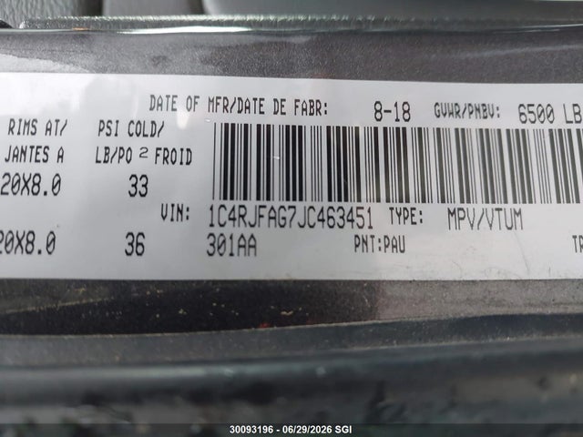 Продаж на аукціоні авто 2018 Jeep Grand Cherokee Laredo, vin: 1C4RJFAG7JC463451, номер лоту: 30093196