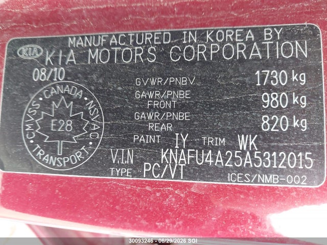 Aukcja sprzedaży 2010 Kia Forte Ex, vin: KNAFU4A25A5312015, numer aukcji: 30093246
