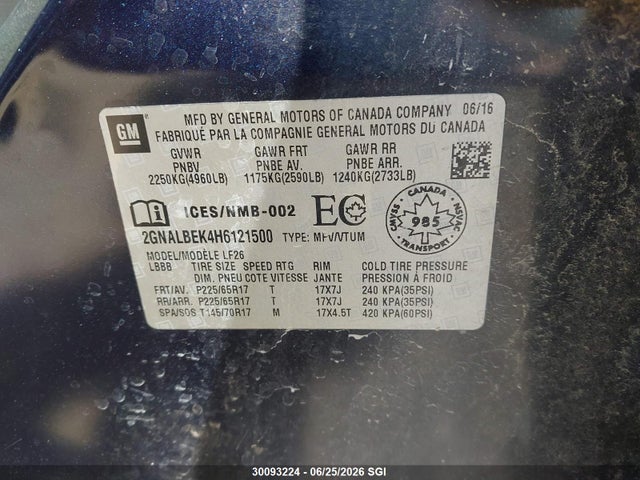30093224 :رقم المزاد ، 2GNALBEK4H6121500 vin ، 2017 Chevrolet Equinox Ls مزاد بيع