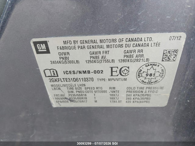 Продаж на аукціоні авто 2013 Gmc Terrain Sle, vin: 2GKFLTE31D6110370, номер лоту: 30093299