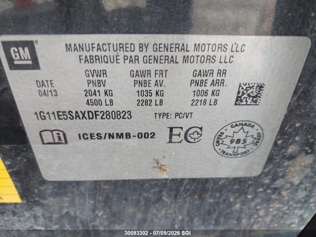 2013 Chevrolet Malibu 2lt მანქანა იყიდება აუქციონზე, vin: 1G11E5SAXDF280823, აუქციონის ნომერი: 30093302