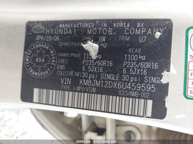 30093308 :رقم المزاد ، KM8JM12DX6U459595 vin ، 2006 Hyundai Tucson Gl مزاد بيع