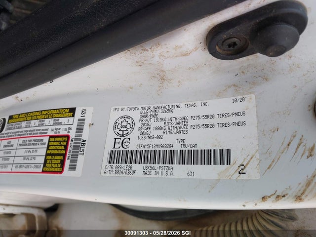Продаж на аукціоні авто 2021 Toyota Tundra Crewmax 1794/crewmax Platinum, vin: 5TFAY5F12MX968284, номер лоту: 30091303